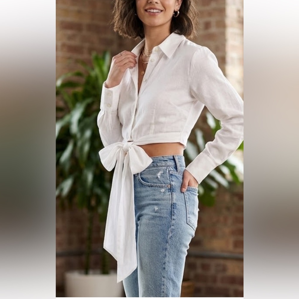 Zara White Tie-Front Blouse